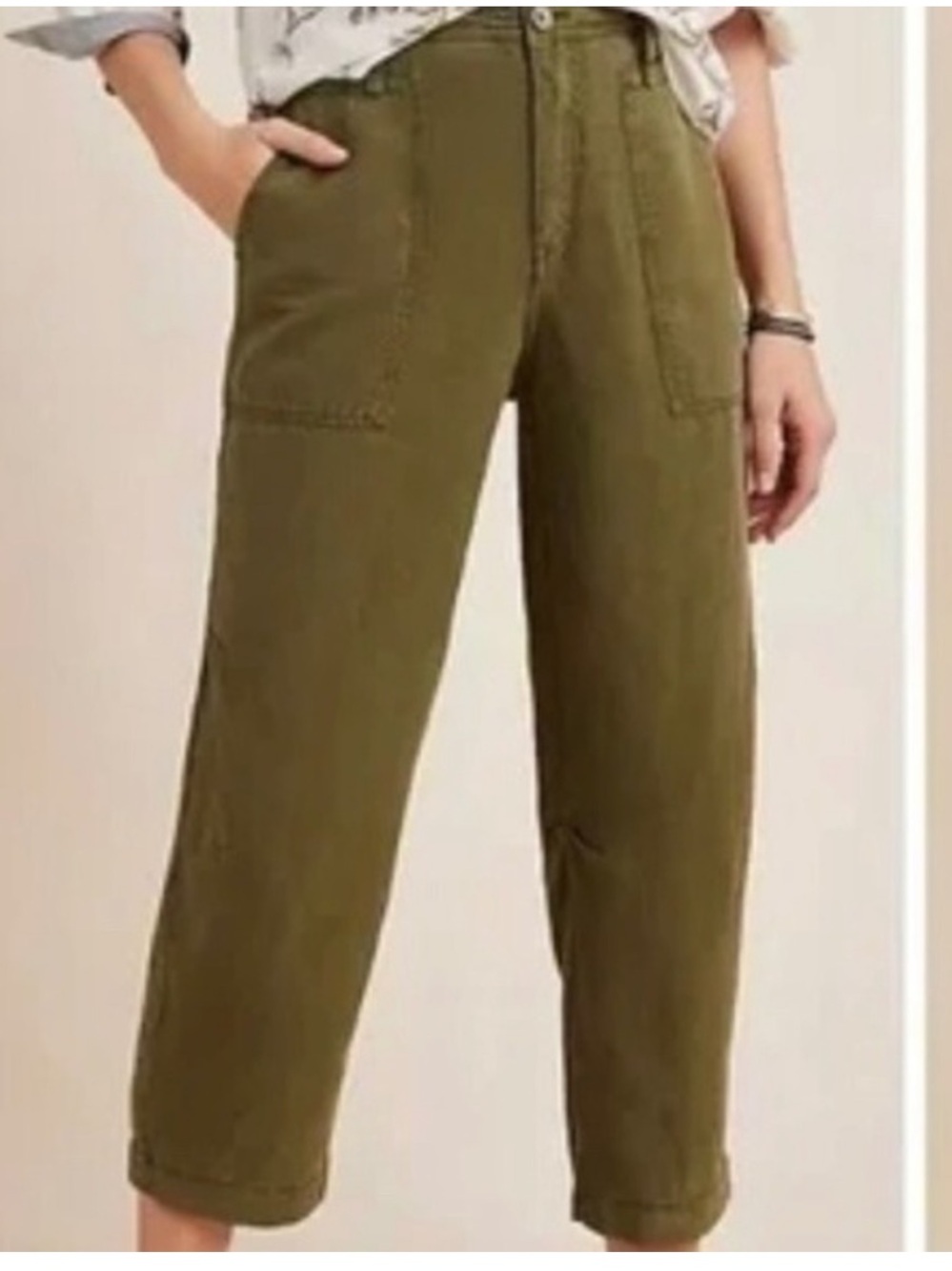 FRAME Olive Green High‎ Rise Wide barrel leg size 26 crop Utility Pants Women
